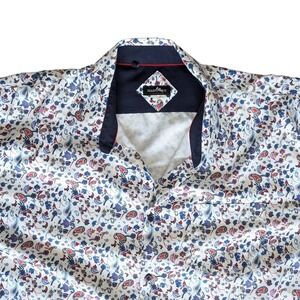Black Ice 2XL Short Sleeve Button Down Dress Shirt Blue White pattern